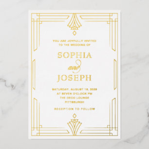 Elegante formele bruiloft Wit en Goud Folie Uitnodiging