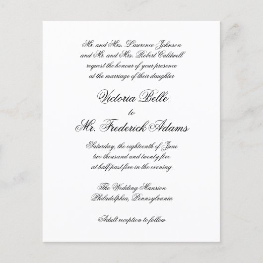 Elegante formele budget bruiloft uitnodiging flyer (Voorkant)
