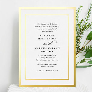 Elegante Formele Calligrafie Gouden Lijst Bruiloft Folie Uitnodiging