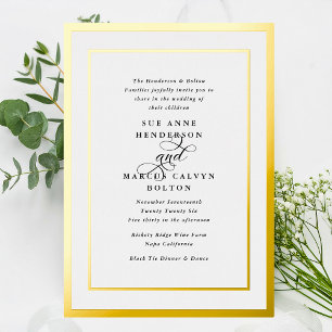 Elegante Formele Calligrafie Gouden Lijst Bruiloft Folie Uitnodiging