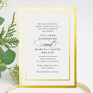 Elegante Formele Calligrafie Gouden Lijst Bruiloft Folie Uitnodiging