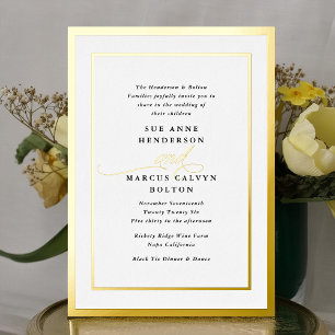 Elegante Formele Calligrafie Gouden Lijst Bruiloft Folie Uitnodiging