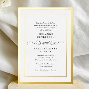 Elegante Formele Calligrafie Gouden Lijst Bruiloft Folie Uitnodiging