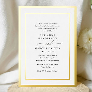 Elegante Formele Calligrafie Gouden Lijst Bruiloft Folie Uitnodiging