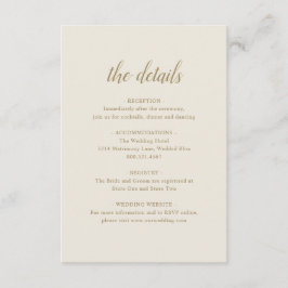 Elegante formele details neutrale ivoor gouden bru informatiekaartje