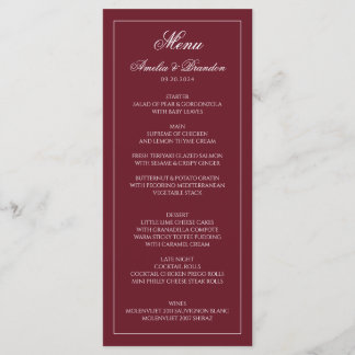 Elegante formele diepe bordeauxrode rand bruiloft menu