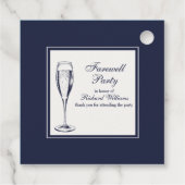 Elegante formele donkerblauwe witte afscheidsfeest bedankjes labels (Achterkant)