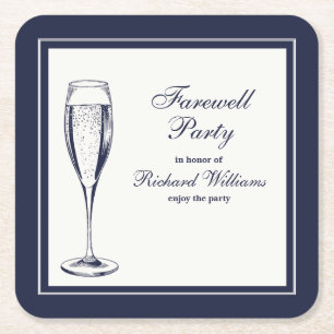 Elegante formele donkerblauwe witte afscheidsfeest kartonnen onderzetters