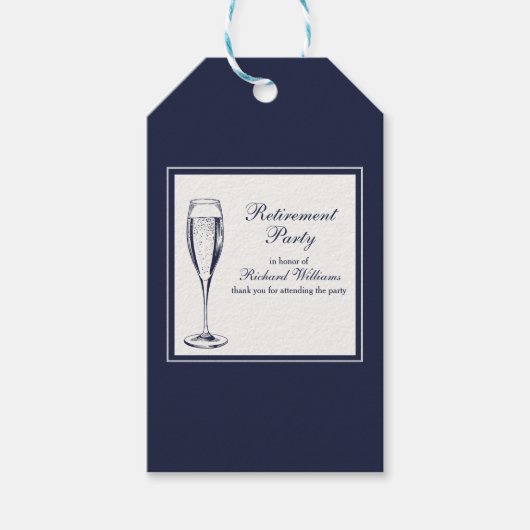 Elegante formele donkerblauwe witte pensionering cadeaulabel (Voorkant)