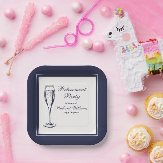 Elegante formele donkerblauwe witte pensionering papieren bordje (Feest)