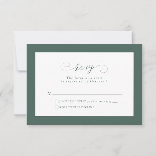 Elegante formele eenvoudige wijze groene bruiloft RSVP kaartje (Voorkant)