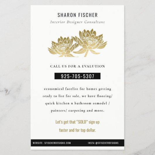 Elegante formele Faux Gold Lotus Bloemen Business Flyer (Voorkant)