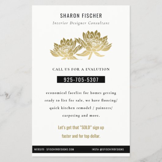 Elegante formele Faux Gold Lotus Bloemen Business Flyer (Voorkant)