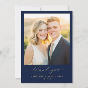 Elegante formele foto in navyblauw bedankkaart