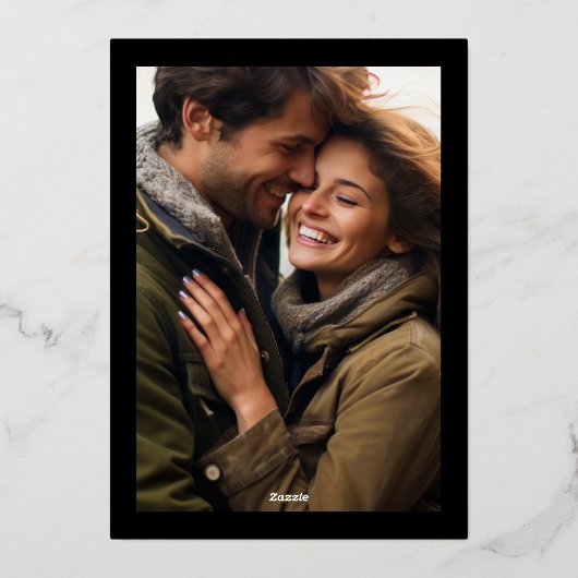 Elegante formele geperste gouden ingelijste foto b folie uitnodiging (Achterkant)