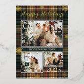 Elegante formele geruite gezinsfoto fijne feestdag folie uitnodiging (Voorkant)