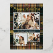 Elegante formele geruite gezinsfoto prettige feest folie uitnodiging (Voorkant)