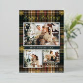 Elegante formele geruite gezinsfoto prettige feest folie uitnodiging (Staand Voorkant)