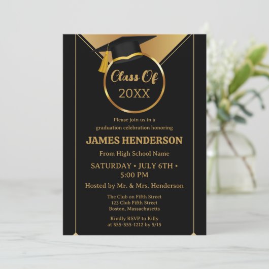 Elegante formele Gold College Graduation Party 202 Kaart (Staand voorkant)