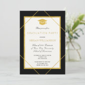 Elegante formele gouden afstudeerder pet afstudeer kaart (Staand voorkant)