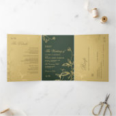 Elegante formele groene gouden bruiloft RSVP detai Drieluik Uitnodiging (Binnen)