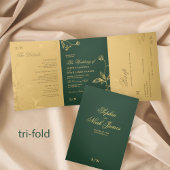 Elegante formele groene gouden bruiloft RSVP detai Drieluik Uitnodiging