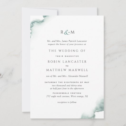 Elegante, Formele Groene Waterverf Monogram Bruilo Kaart (Voorkant)