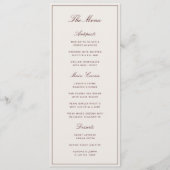 Elegante formele ivoor & bordeaux trouwdag menu (Voorkant)
