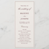 Elegante formele ivoor & bordeaux trouwdag programmakaart (Voorkant)
