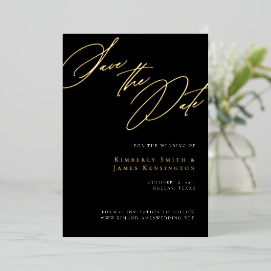 Elegante Formele Kalligrafie Bruiloft Save the Dat Folie Uitnodiging (Staand Voorkant)