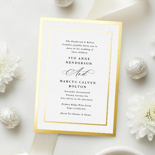 Elegante Formele Kalligrafie Folie Gouden Lijst Br Folie Uitnodiging