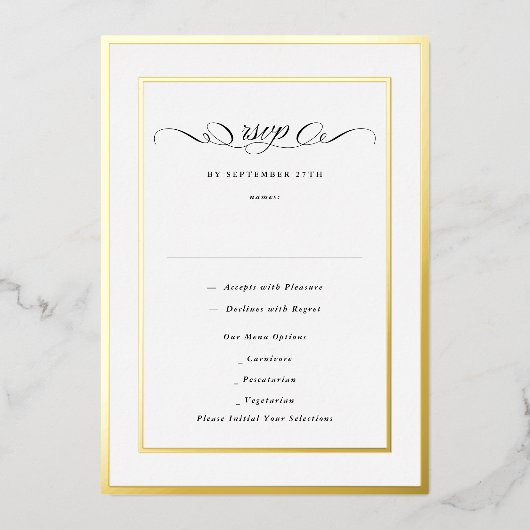 Elegante Formele Kalligrafie Gouden Lijst Trouwen  Folie Uitnodiging (Voorkant)