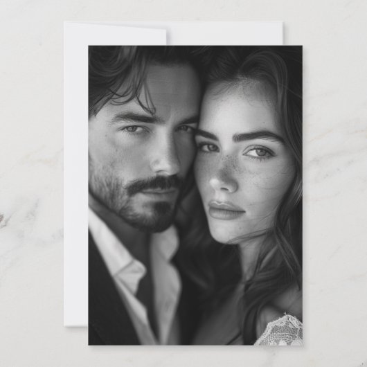 Elegante formele kalligrafie zwart foto bruiloft save the date (Achterkant)