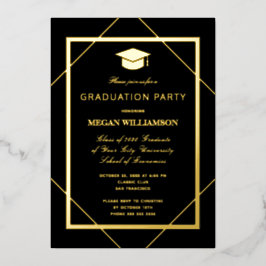 Elegante formele klassieke afstudeerfeest zwart go folie uitnodiging