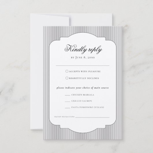 Elegante formele klassieke maaltijd keuze bruiloft RSVP kaartje (Voorkant)