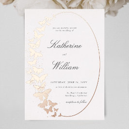 Elegante Formele Klassieke Vlinder Frame Roze Goud Folie Uitnodiging