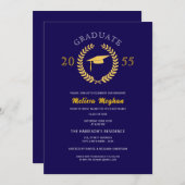 Elegante formele laurierkrans gouden baret feestje kaart (Voorkant / Achterkant)