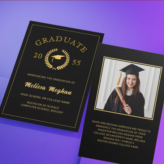 Elegante formele lauwerkrans gouden baret afstudee aankondiging