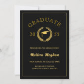 Elegante formele lauwerkrans gouden baret afstudee aankondiging (Voorkant)