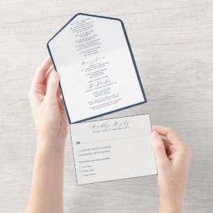 Elegante formele marine eenvoudige bruiloft all in one uitnodiging