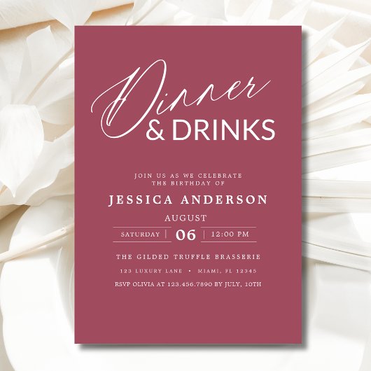 Elegante formele Mauve Pink Dinner Party Kaart