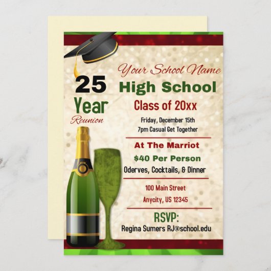 Elegante formele middelbare school reünie kaart (Voorkant / Achterkant)