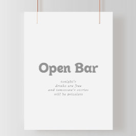 Elegante formele minimale trouw open bar bord poster