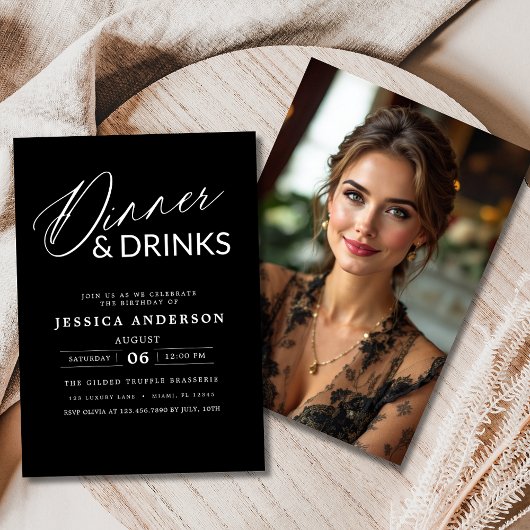 Elegante formele minimalistische zwarte dinerfeest kaart