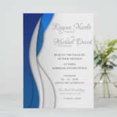 Elegante, formele & moderne blauwe bruiloft uitnod kaart (Staand voorkant)