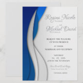 Elegante, formele & moderne blauwe bruiloft uitnod kaart (Voorkant / Achterkant)