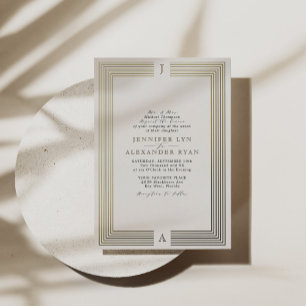 Elegante formele monogram bruiloft goud folie uitn uitnodiging