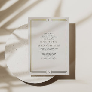 Elegante Formele Monogram Huwelijk Goud Folie Uitnodiging