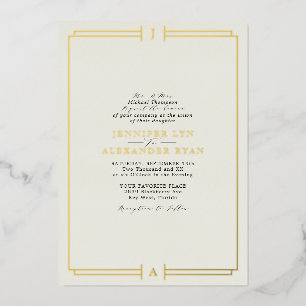 Elegante formele monogram RSVP QR-code trouwkaart Folie Uitnodiging