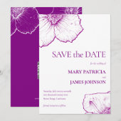 Elegante formele paarse bloem clematis tekening save the date (Voorkant / Achterkant)